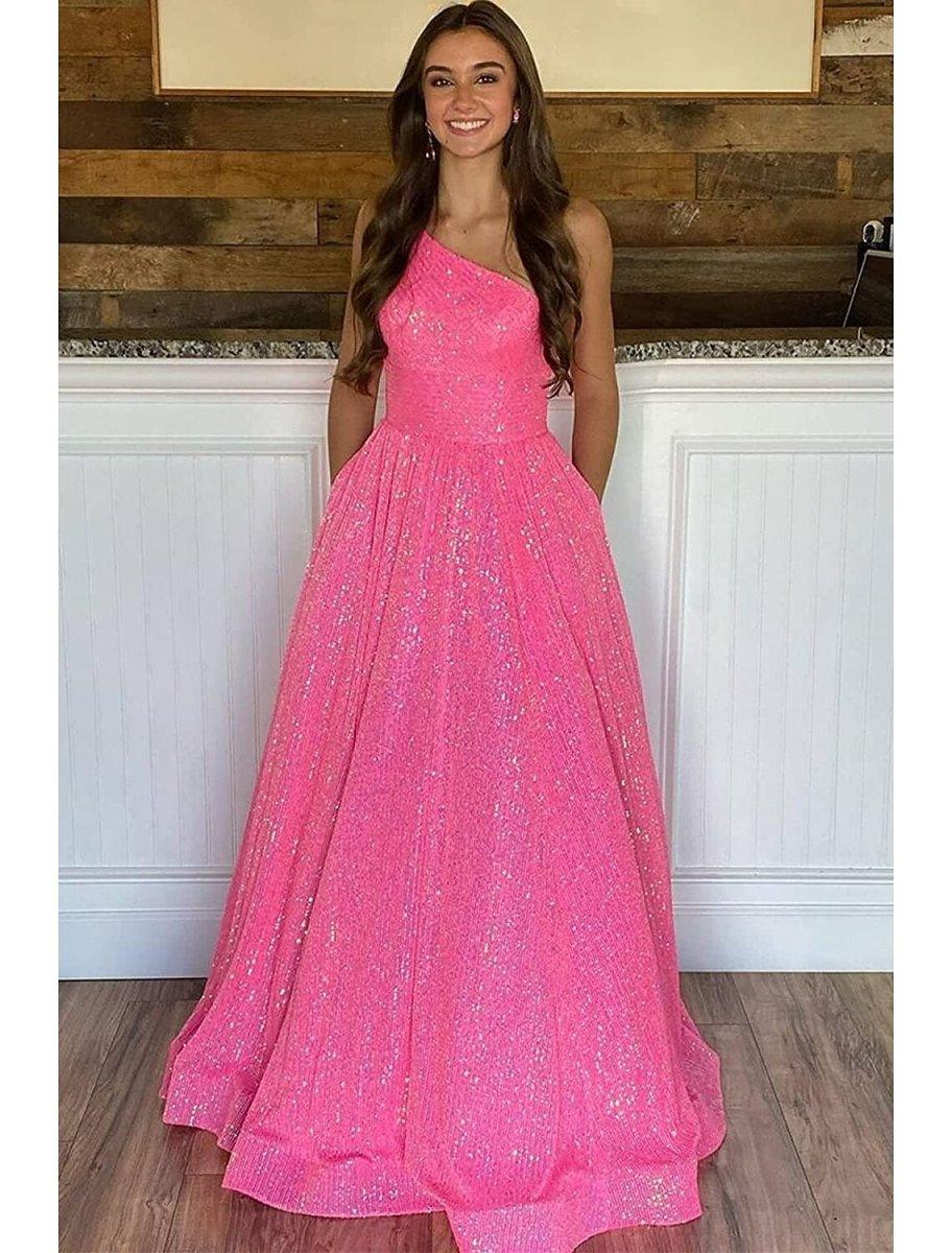 NumberSea-A-Line Prom Dresses Sparkle & Shine Dress Formal Floor Length Sleeveless One Shoulder Sequined Backless with Pleats Sequin NumberSea-A-Line Prom Dresses Sparkle & Shine Dress Formal Floor Length Sleeveless One Shoulder Sequined Backless with Pleats Sequin