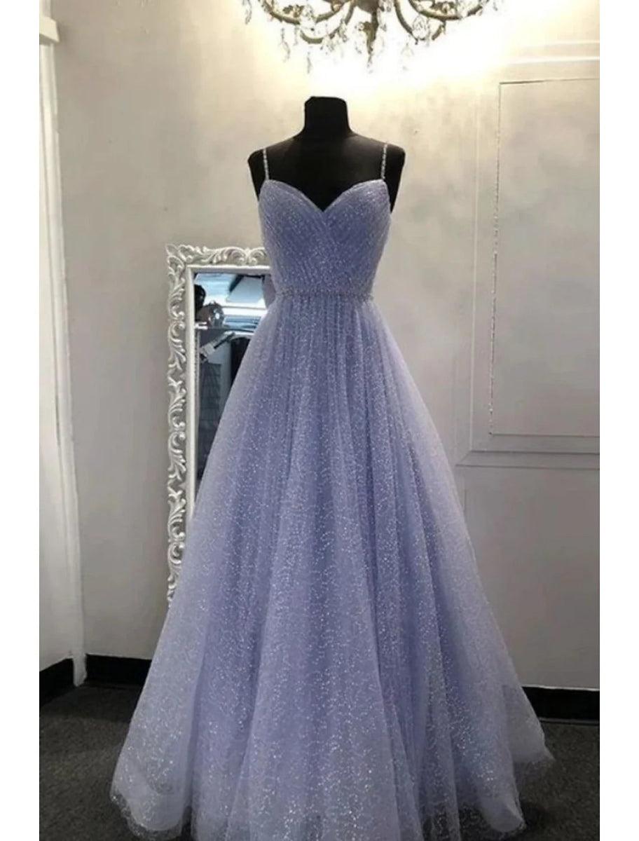 A-Line Prom Dresses Sparkle & Shine Dress Party Wear Birthday Floor Length Sleeveless Spaghetti Strap Tulle with Glitter Crystals, Tahiti A-Line Prom Dresses Sparkle & Shine Dress Party Wear Birthday Floor Length Sleeveless Spaghetti Strap Tulle with Glitter Crystals, Tahiti
