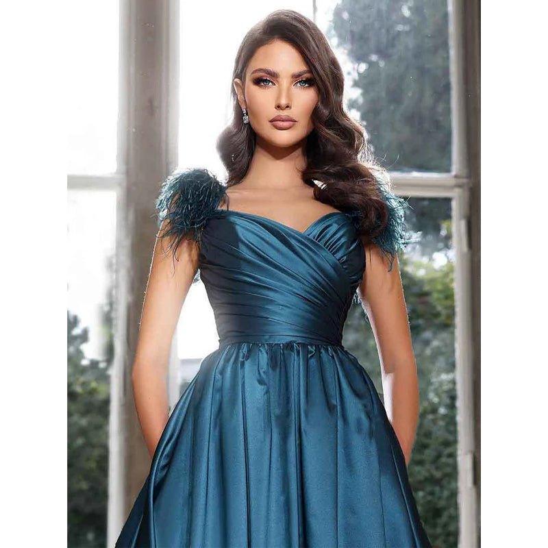 a line dress with pleats A-line Strapless Mint Satin Long Formal Prom this long pleating ball gown that exude attractive luster is ready to stand out at your formal events A-Line Spaghetti Strap A-Line Floor