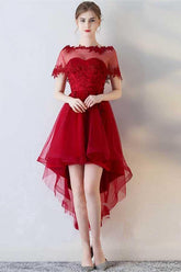 A-Line Short Sleeves Appliques Sweetheart Asymmetry Homecoming Dress