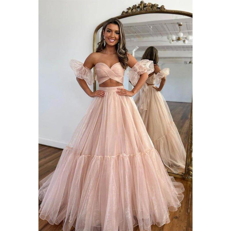 NumberSea-A Line Sweetheart Pleats Two Piece Prom Dress Long Homecoming Dress