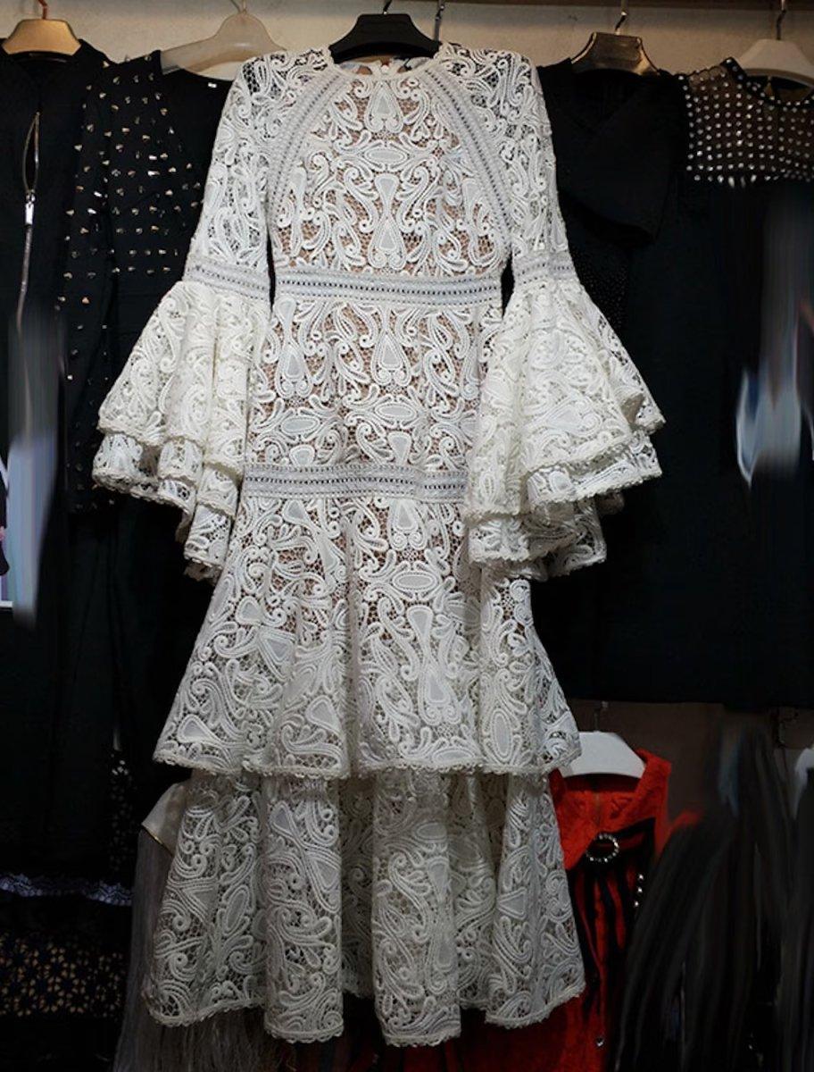 NumberSea-A-Line Wedding Guest Dresses Casual Dress Party Wear Ankle Length Long Sleeve Jewel Neck Lace with Ruffles Appliques