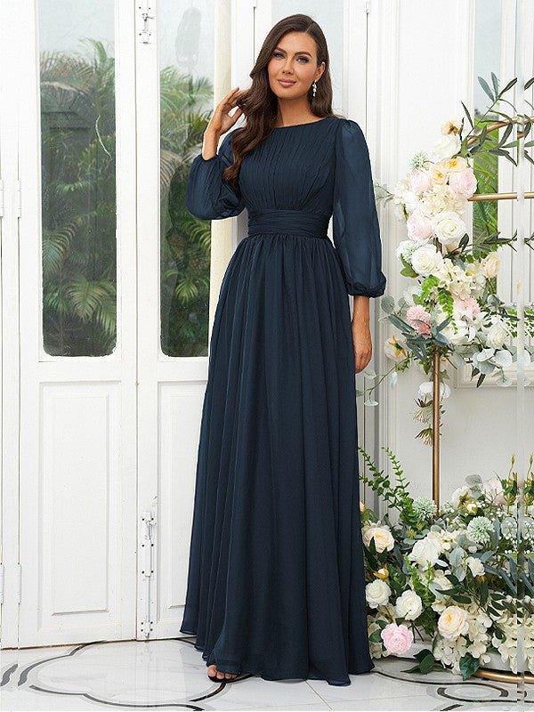 a-line scoop floor-length chiffon bridesmaid dress with ruffle NumberSea-A-Line/Princess 30D Ruffles Long Sleeves Dresses this sophisticated bridesmaid dress online-product Embellished Sweater Dress | Color:Gold Champagne