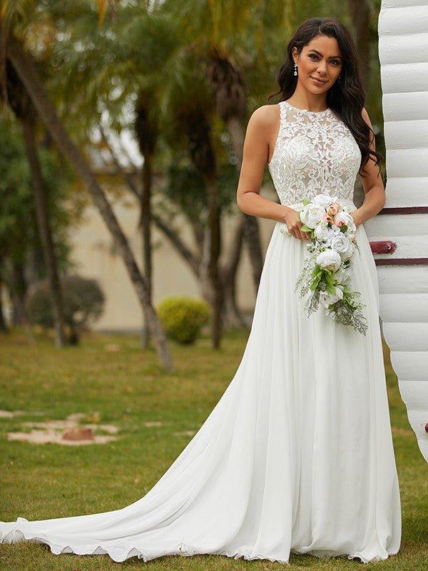 NumberSea-A-Line/Princess Chiffon Lace Scoop Sleeveless Sweep/Brush Train Wedding Dresses Ivory / US 20W / UK 24 / EU 50 NumberSea-A-Line/Princess Chiffon Lace Scoop Sleeveless Sweep/Brush Train Wedding Dresses Ivory / US 20W / UK 24 / EU 50