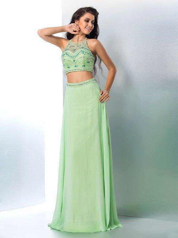 NumberSea-A-Line/Princess Halter Beading Sleeveless Long Chiffon Two Piece Dresses US 4 / UK 8 / EU 34 NumberSea-A-Line/Princess Halter Beading Sleeveless Long Chiffon Two Piece Dresses US 4 / UK 8 / EU 34