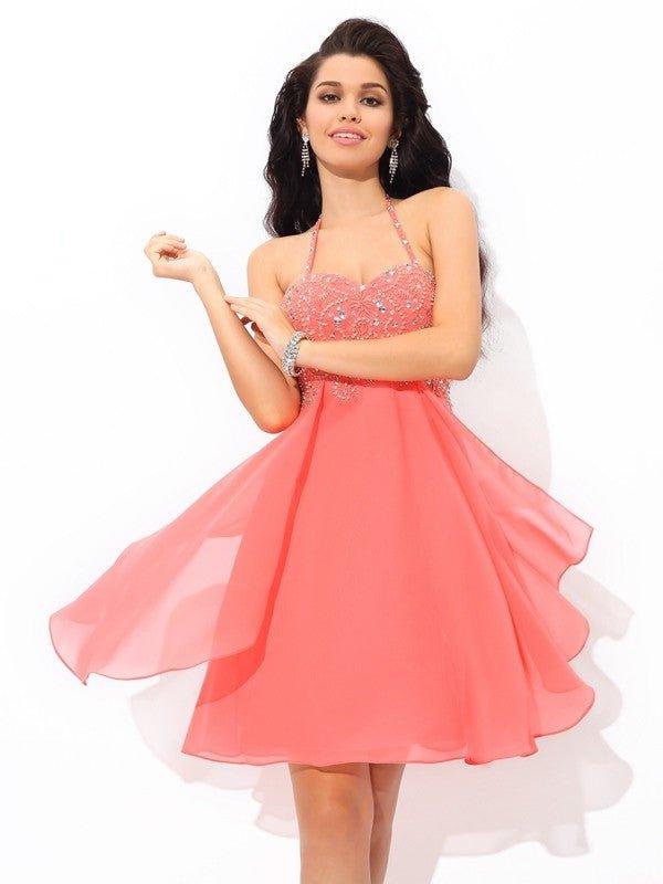 NumberSea-A-Line/Princess Halter Beading Sleeveless Short Chiffon Cocktail Dresses NumberSea-A-Line/Princess Halter Beading Sleeveless Short Chiffon Cocktail Dresses