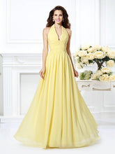 NumberSea - A - Line/Princess Halter Pleats Sleeveless Long Chiffon Bridesmaid Dresses