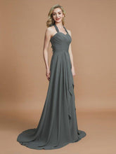 NumberSea - A - Line/Princess Halter Sleeveless Chiffon Sweep/Brush Train Bridesmaid Dresses