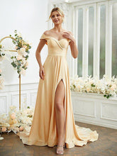 NumberSea - A - Line/Princess Jersey Ruched Off - the - Shoulder Sleeveless Court Train Bridesmaid Dresses