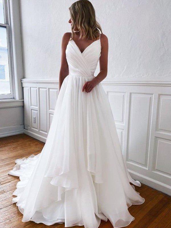 NumberSea-A-Line/Princess Organza Ruffles V-neck Sleeveless Court Train Wedding Dresses