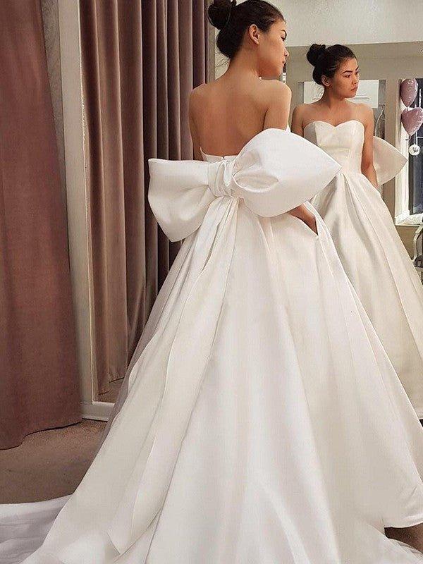 NumberSea-A-Line/Princess Satin Bowknot Sweetheart Sleeveless Sweep/Brush Train Wedding Dresses White / US 4 / UK 8 / EU 34 NumberSea-A-Line/Princess Satin Bowknot Sweetheart Sleeveless Sweep/Brush Train Wedding Dresses White / US 4 / UK 8 / EU 34