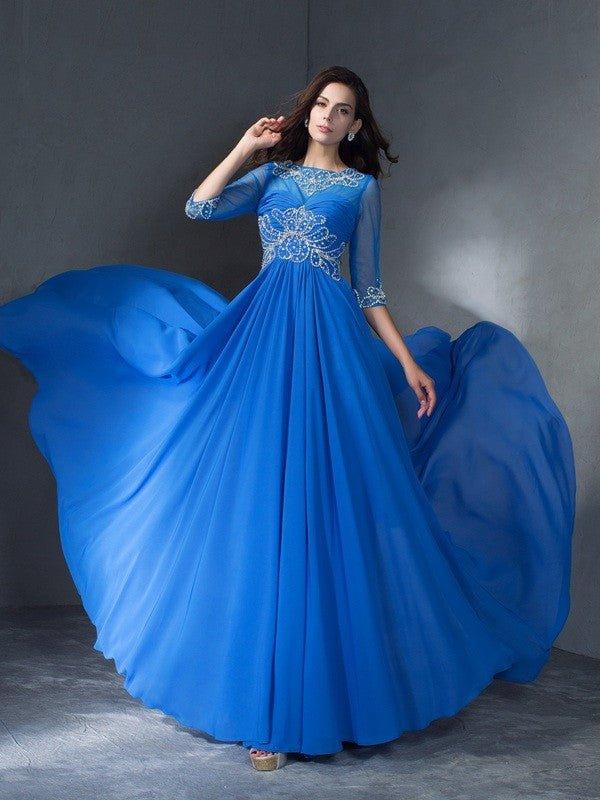 NumberSea-A-Line/Princess Scoop Beading 1/2 Sleeves Long Chiffon Dresses NumberSea-A-Line/Princess Scoop Beading 1/2 Sleeves Long Chiffon Dresses