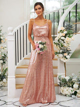 NumberSea - A - Line/Princess Sequins Ruched Straps Sleeveless Floor - Length Bridesmaid Dresses