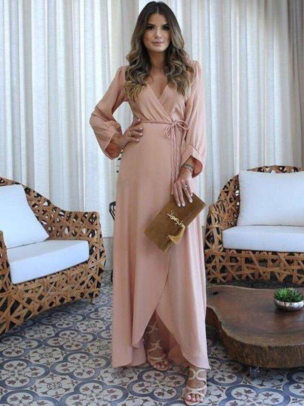 open lace back dress NumberSea-A-Line/Princess Silk Like Satin Ruched V-Neck Long Sleeves Floor-Length Mother of The Bride Dresses US 16 / UK 20 / EU 46
