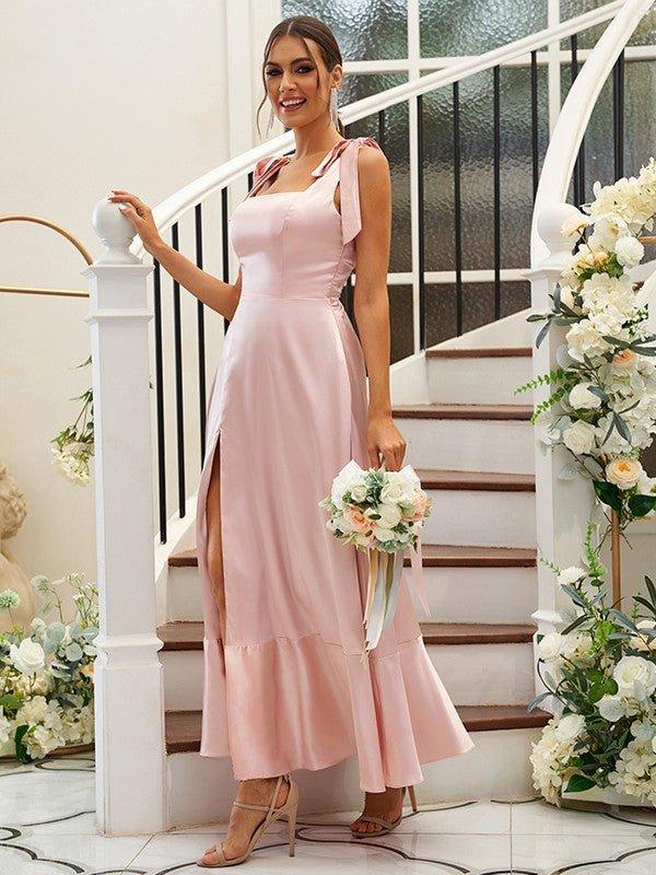 NumberSea-A-Line/Princess Silk like Satin Ruffles Straps Sleeveless Ankle-Length Bridesmaid Dresses As picture NumberSea-A-Line/Princess Silk like Satin Ruffles Straps Sleeveless Ankle-Length Bridesmaid Dresses As picture