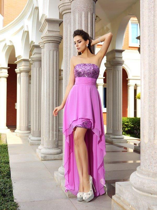 NumberSea-A-Line/Princess Strapless Beading Sleeveless High Low Chiffon Cocktail Dresses US 2 / UK 6 / EU 32