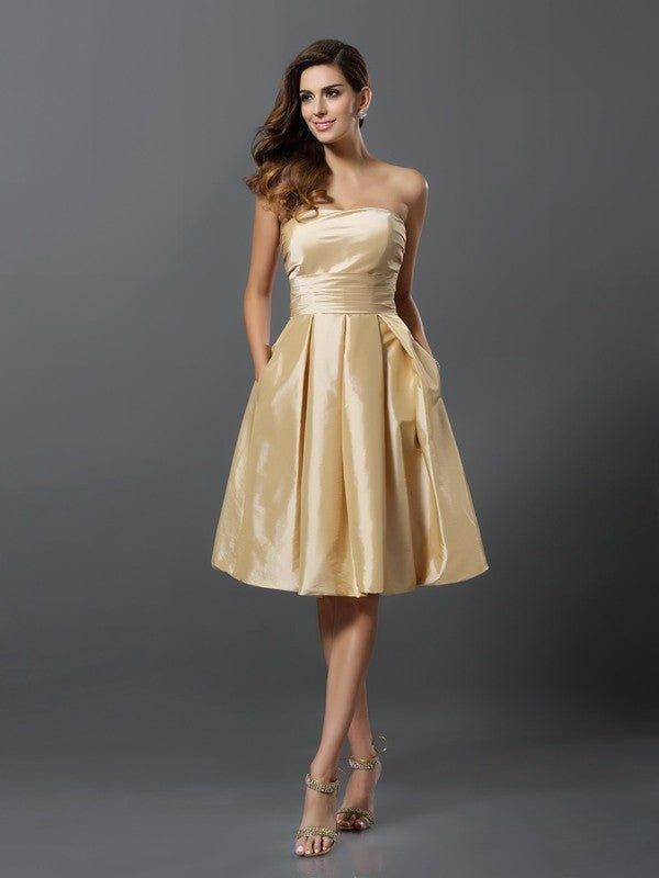 NumberSea-A-Line/Princess Strapless Sleeveless Short Taffeta Bridesmaid Dresses NumberSea-A-Line/Princess Strapless Sleeveless Short Taffeta Bridesmaid Dresses