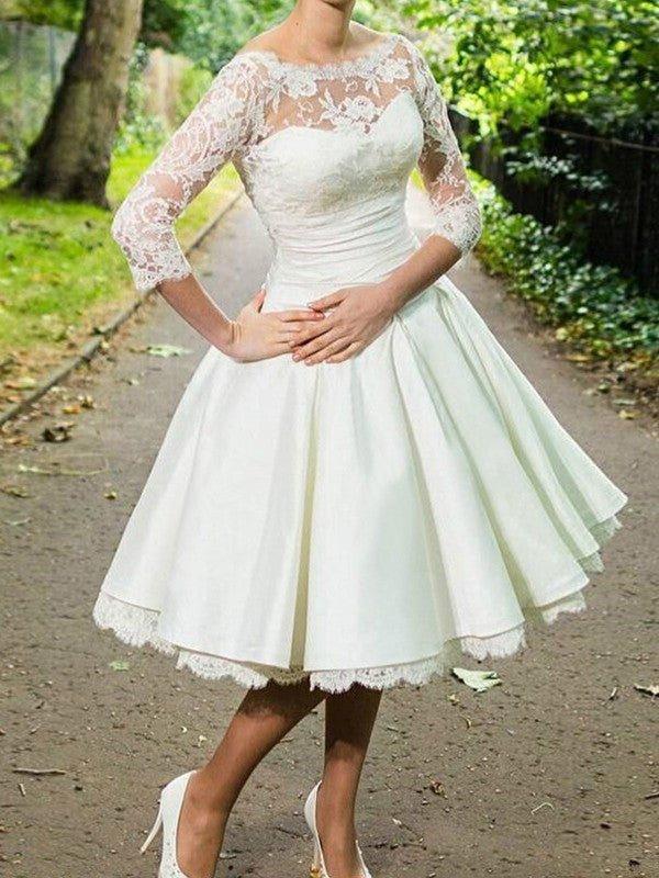 a line knee length wedding dresses NumberSea-A-Line/Princess Stretch Crepe Lace Scoop 3/4 Sleeves Knee-Length color-name-grey In Size 0 Polo Ralph Lauren Women's Size:Custom Made(Leave note about exact measurements in the order inbox)