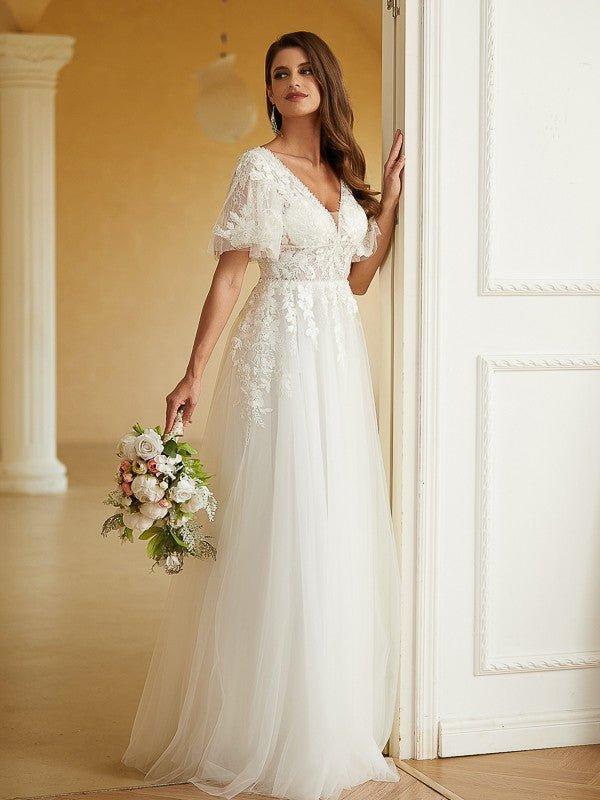 a line princess tulle wedding dress V-neck Wedding Dress 2026 Sleeveless Long Tulle A-Line Ivory