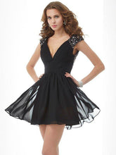 NumberSea - A - Line/Princess V - neck Short Sleeves Beading Short Chiffon Homecoming Dresses