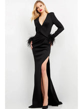 Meerjungfrau/Trompete Ballkleider Maxikleid Formell Sweep/Pinselzug Langarm V-Ausschnitt Stretchstoff mit Federschlitz Reine Farbe