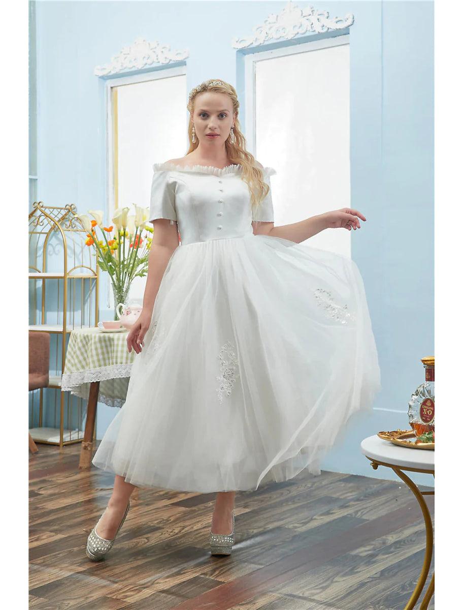 NumberSea-Ball Gown Cocktail Dresses Plus Size Dress Quinceanera Tea Length Short Sleeve Off Shoulder Tulle with Buttons NumberSea-Ball Gown Cocktail Dresses Plus Size Dress Quinceanera Tea Length Short Sleeve Off Shoulder Tulle with Buttons