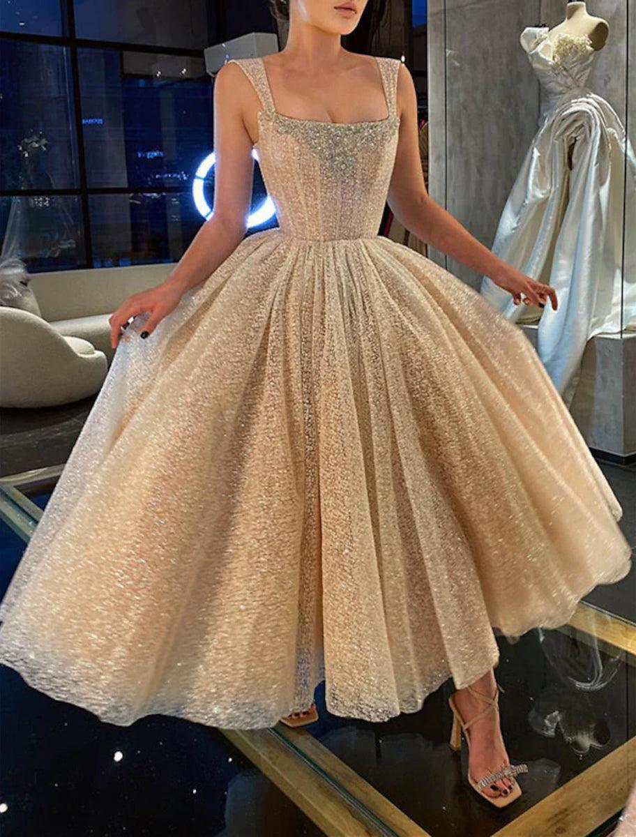 NumberSea-Ball Gown Prom Dresses Corsets Dress Graduation Wedding Party Dress Ankle Length Sleeveless Spaghetti Strap Tulle with Sequin