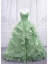 NumberSea - Ball Gown Prom Dresses Glittering Dress Formal Floor Length Sleeveless V Neck Tulle with Glitter Ruffles