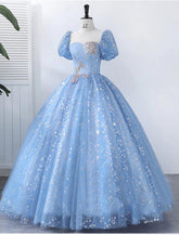 NumberSea - Ball Gown Quinceanera Dresses Princess Dress Performance Sweet 16 Floor Length Short Sleeve Square Neck Polyester with Pearls Appliques