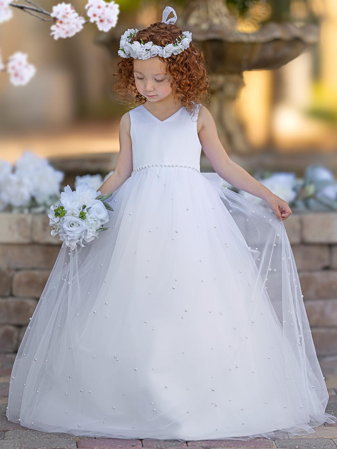 Elegant Princess Ball Gown Satin & Tulle Flower Girl Dress Sky Blue / 5T