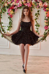 NumberSea - Black Glitter Sparkling Stars Homecoming Dress