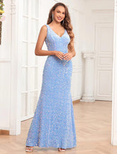 Meerjungfrau/Trompete Abendkleid, elegantes Kleid, Abendparty, Abschlussball, bodenlang, ärmellos, V-Ausschnitt, Brautjungfernkleid, Pailletten, V-Rücken mit Pailletten