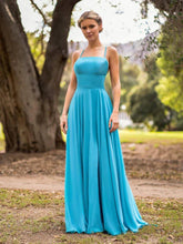 NumberSea - Bridesmaid Dress Straight Across Chiffon Floor Length Cutout Back Prom Dress