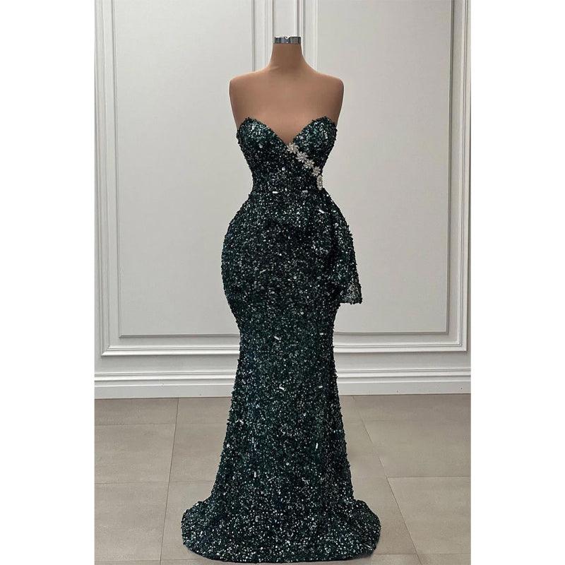 NumberSea-Sparkly Strapless Sequins Beaded Green Long Prom Dress Evening Gowns NumberSea-Sparkly Strapless Sequins Beaded Green Long Prom Dress Evening Gowns