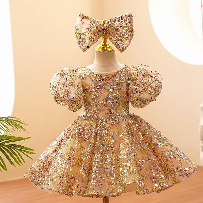 Champagne Gold Sequins Tulle Toddler Baby Birthday Party Dress Champagne Gold / 3T
