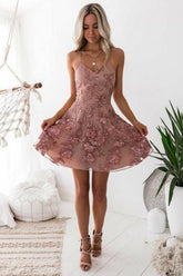 Charming Blush A-Line Homecoming Dresses Short Prom Dress with Appliques