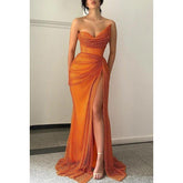 NumberSea - Chic & Modern Off - Shoulder Strapless Ruched Side Slit Evening Party Prom Dress