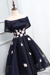 Chic Off-the-Shoulder Appliques Short High Low Homecoming Dress