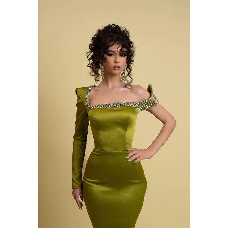 NumberSea-Chic Scoop Satin Beads Long Sleeves Mermaid Formal Party Dress As Picture / 8