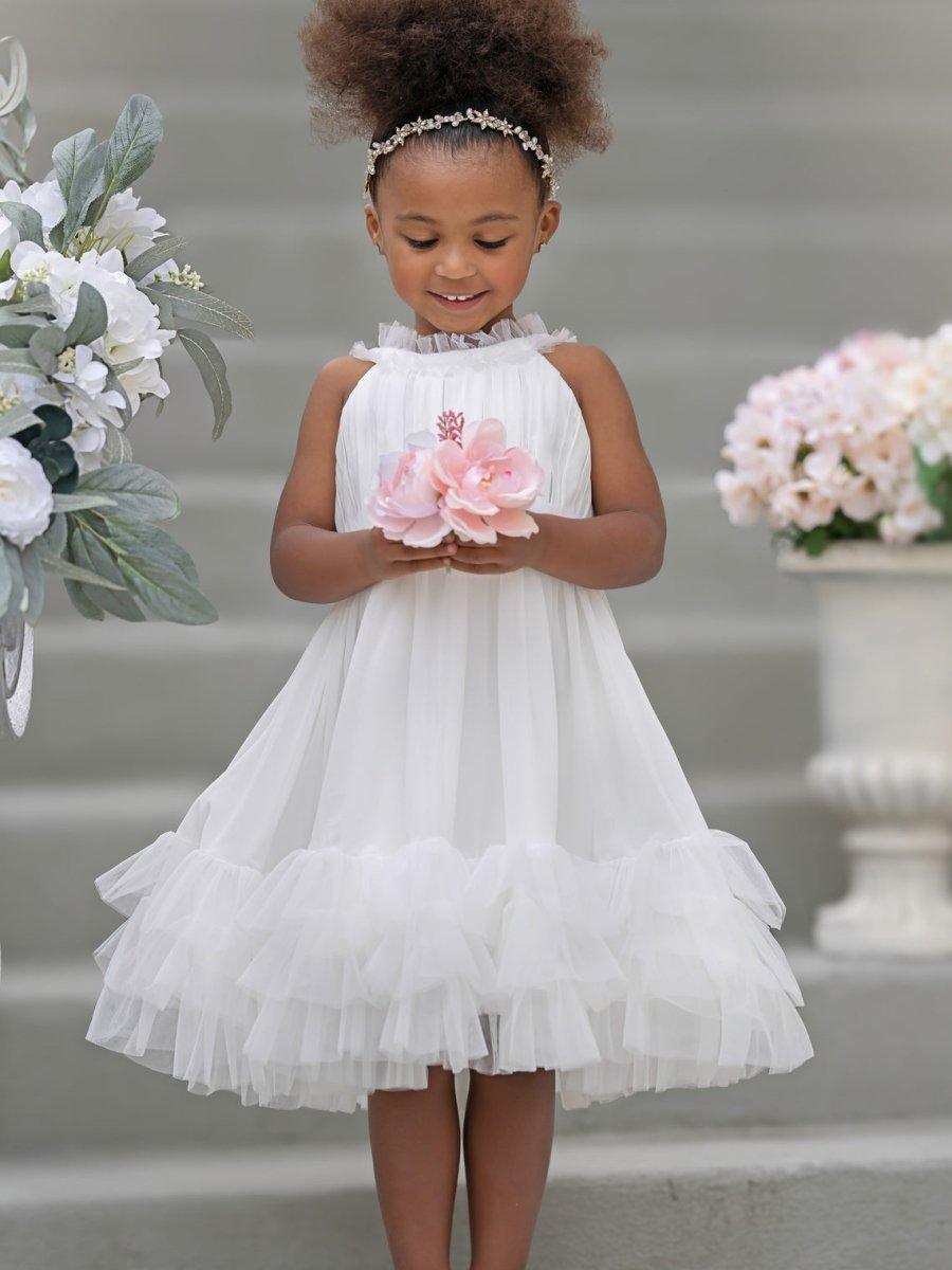 Chiffon Tulle Knee-Length Ivory Flower Girl Dress, Ivory / 9Y