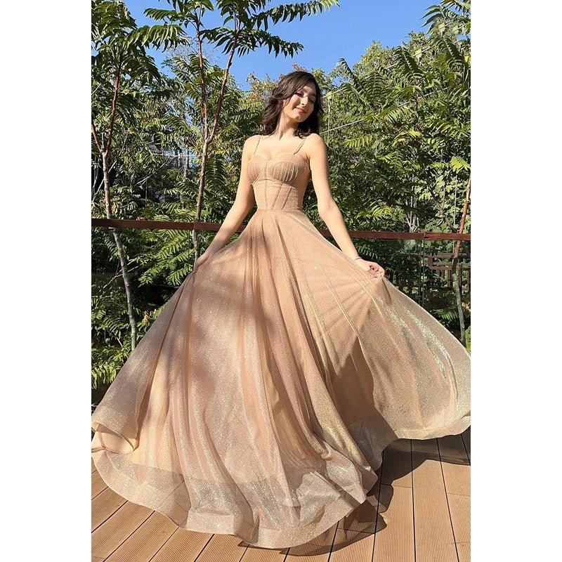 chinese dress ladies NumberSea-Classic & Timeless Spaghetti Straps Sparkly Tulle A-Line Formal Party Prom Dress As Picture / 14