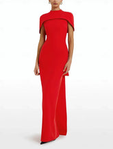 NumberSea - Column Formal Sweep Train Sleeveless Jewel Neck Stretch Crepe with Bow(s) Evening Gown Elegant Dress
