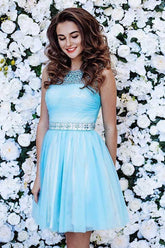 Cute A-line Blue Short Prom Dress Tulle Homecoming Dress