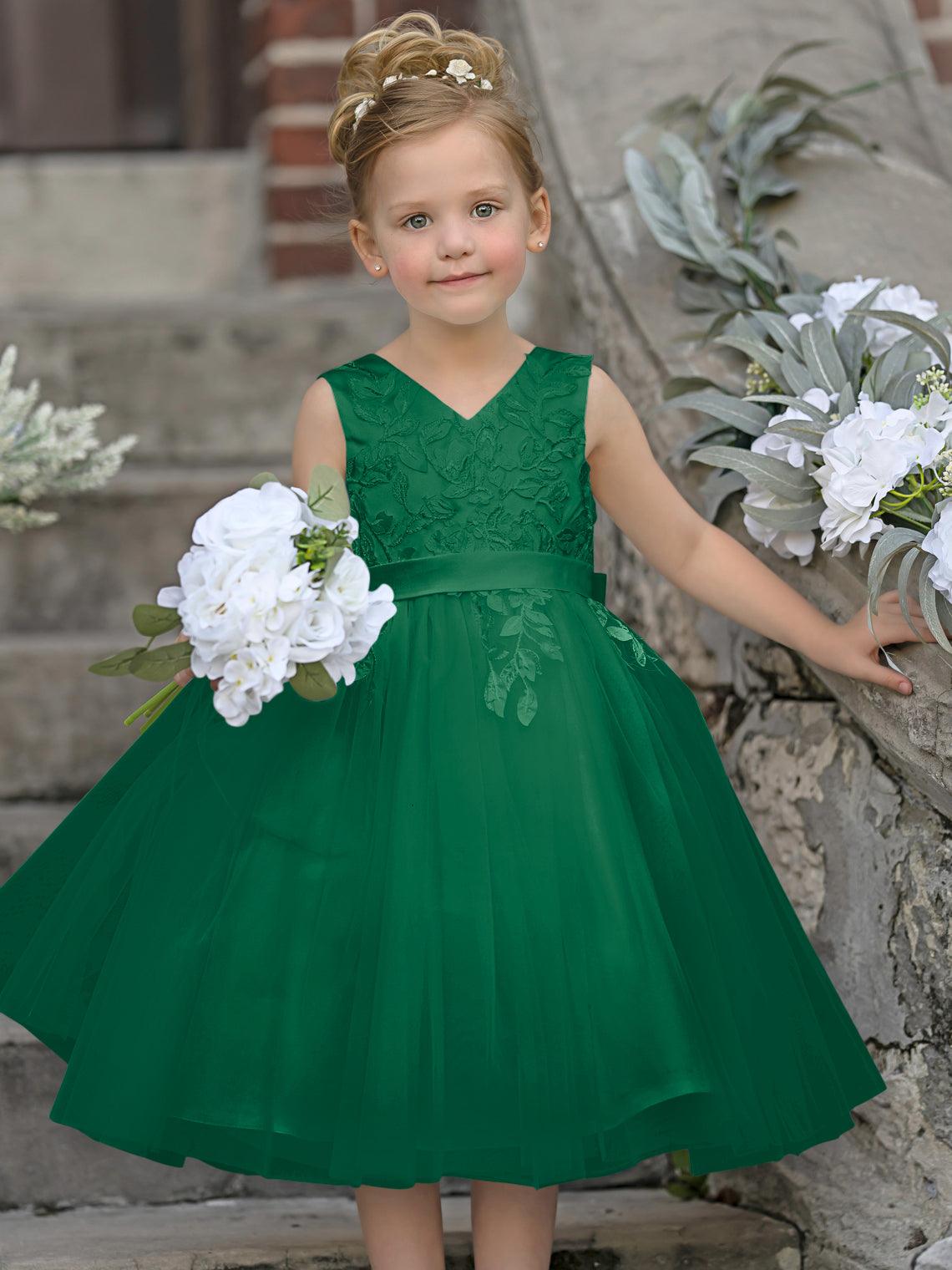 Sleeveless Lace Tulle Knee Length Flower Girl Dress – NumberSea
