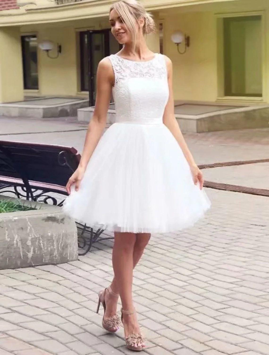 Reception Little White Dresses Wedding Dresses A-Line Scoop Neck Sleev – NumberSea