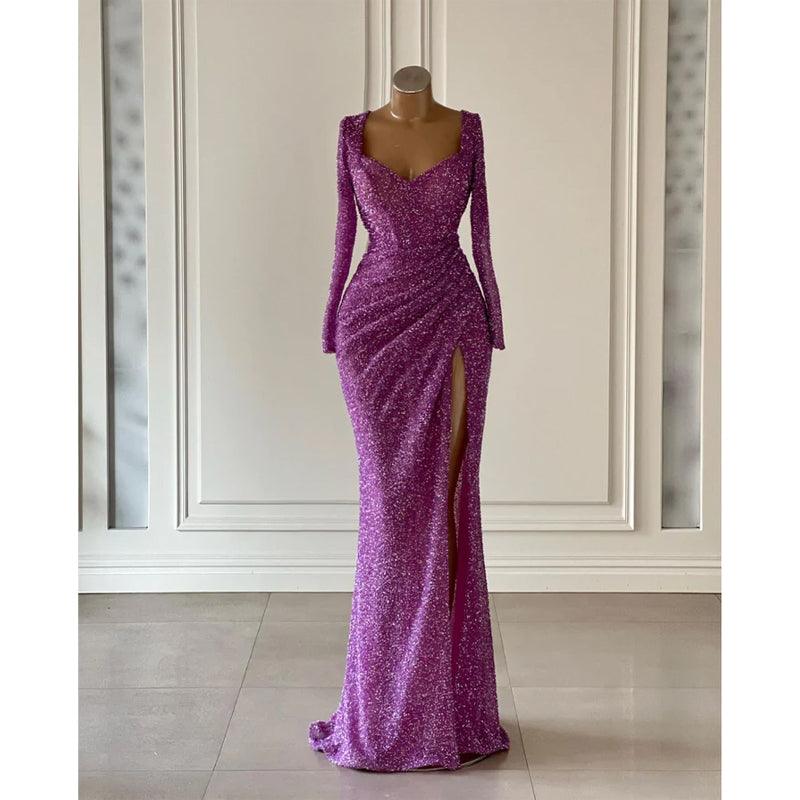 long sleeve ruched side dress NumberSea-Sequins V-Neck Long Sleeve Ruched Side Slit Sheath Formal Prom  Dress
