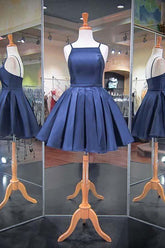 Mode 2023 Marineblaue Spaghettiträger Satin Homecoming Kleider