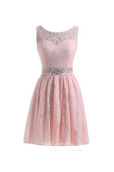 Flesh Pink Lace Short Homecoming Dresses Prom Dresses