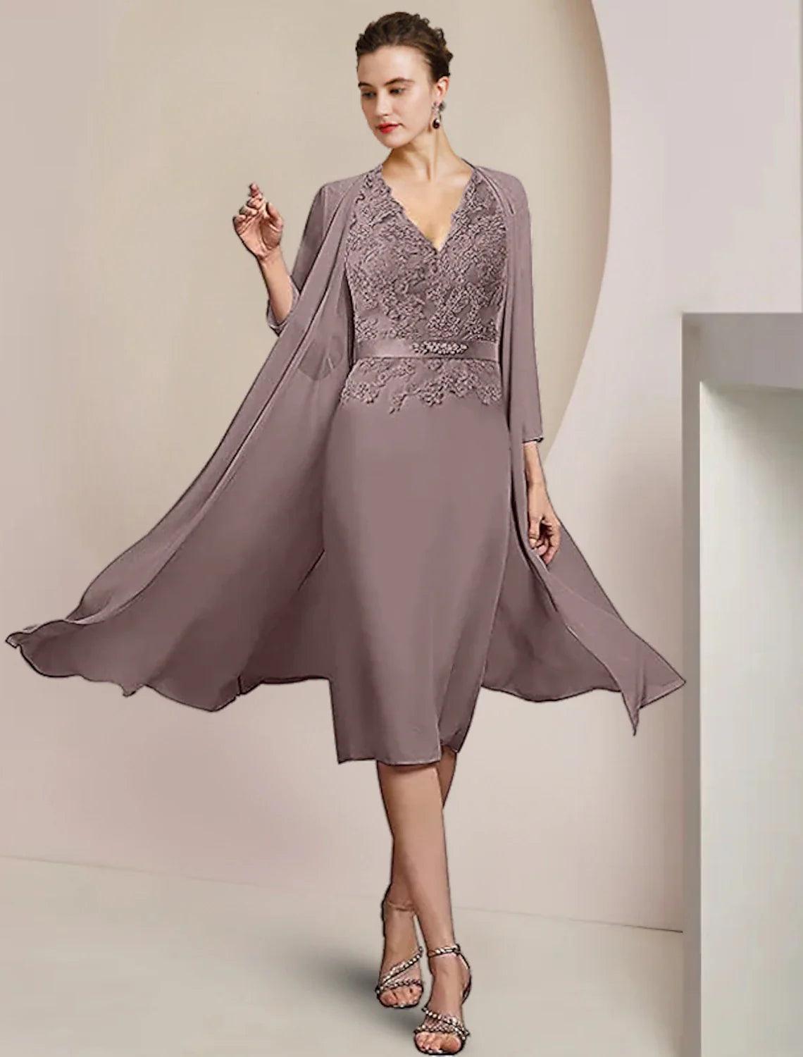 Two Piece Sheath / Column Mother of the Bride Dress Formal Wedding Gue – NumberSea Two Piece Sheath / Column Mother of the Bride Dress Formal Wedding Gue – NumberSea