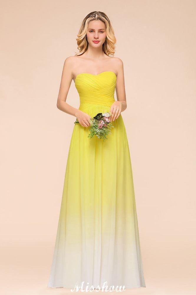 NumberSea-Gradient Sweetheart Floor Length Bridesmaid Dress Chiffon Wedding Party Dress